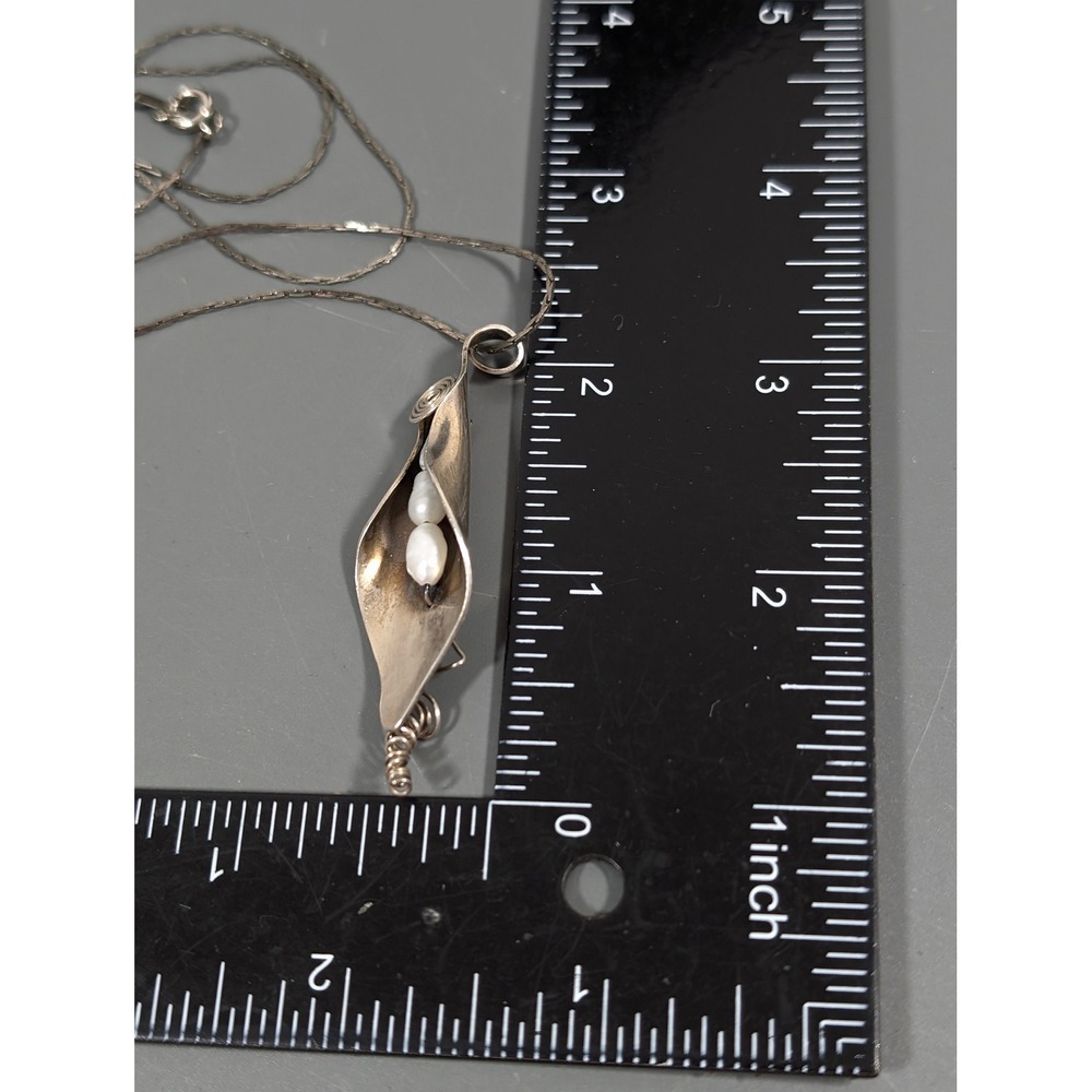 Artisan Upcycled Spoon Necklace Calla Lily Flower White Pearl Silver Tone 18" - Picture 10 of 10